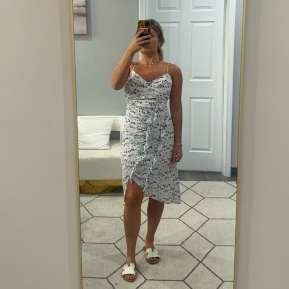 ✅ Blue Life Dress Ruffle Midi Slip in Black White Floral